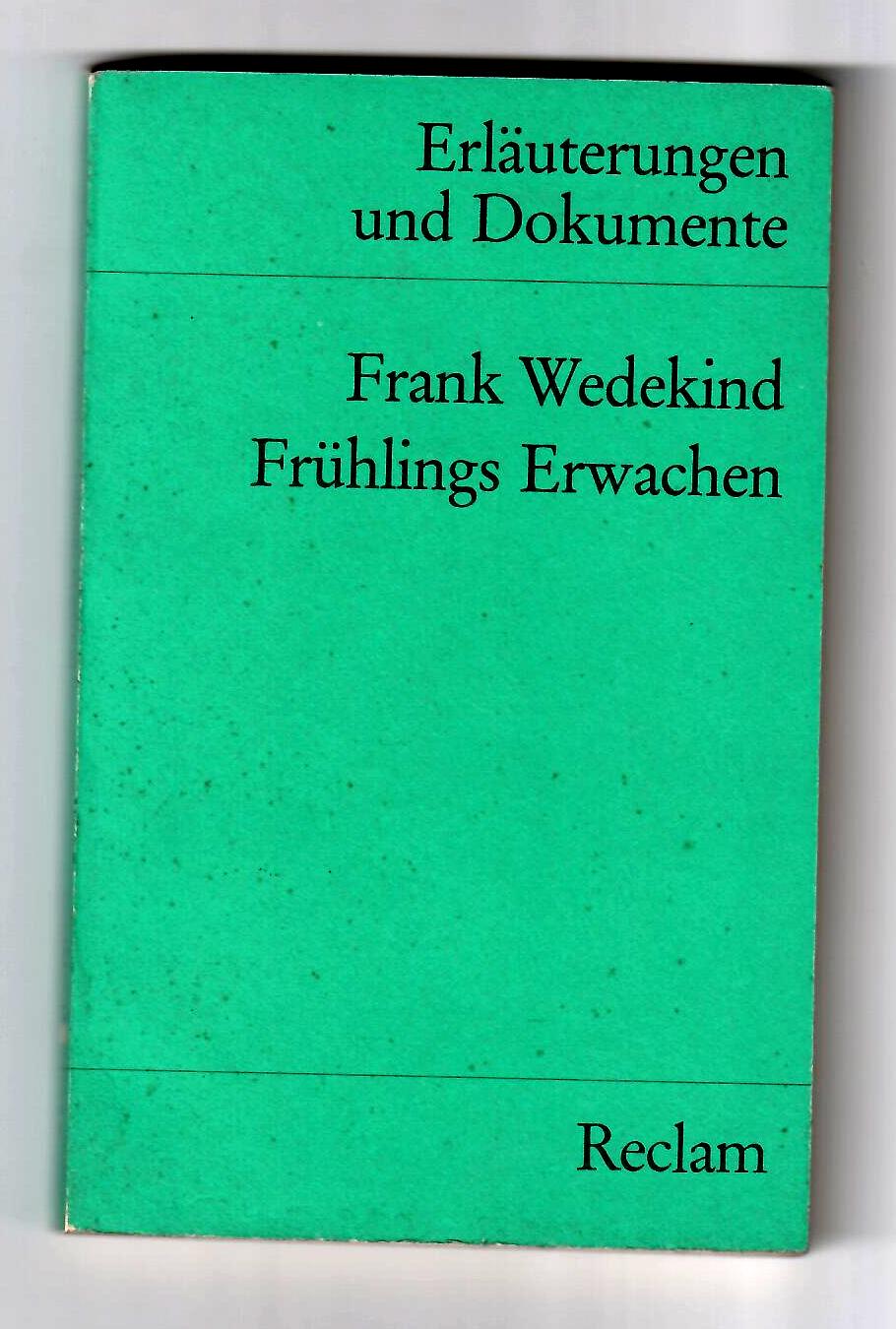 Copertina libro Erlauterungen und Dokumente - Frank Wedekind - Frühlings Erwachen